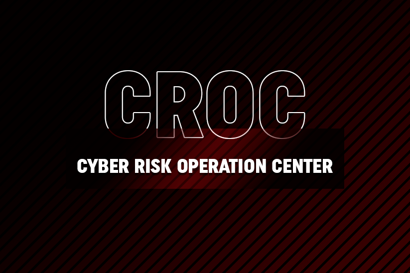 Imagem com fundo vermelho e preto e texto na cor branca CROC: Cyber Risk Operation Center